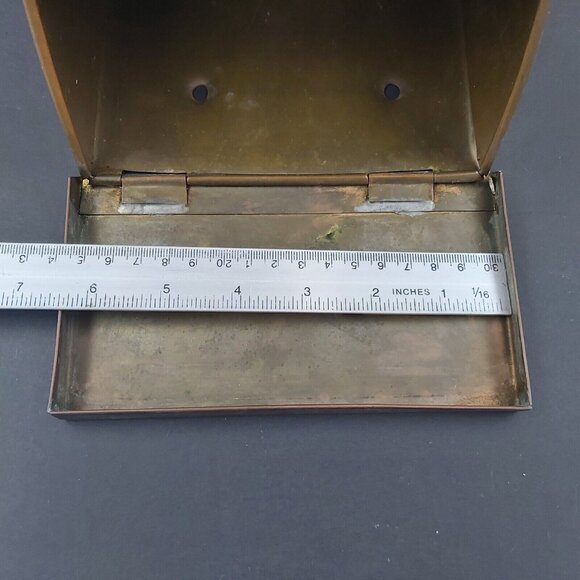 Brass Mailbox Repousse Embossed Homestead Pilgrims Preparing Food England Made - Picture 10 of 14